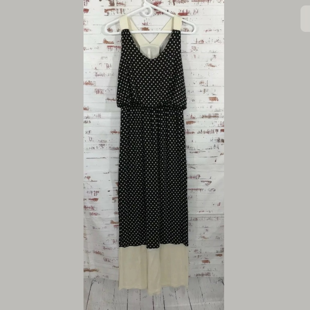 Gilli Polka Dot Maxi Dress Racerback Black/Cream